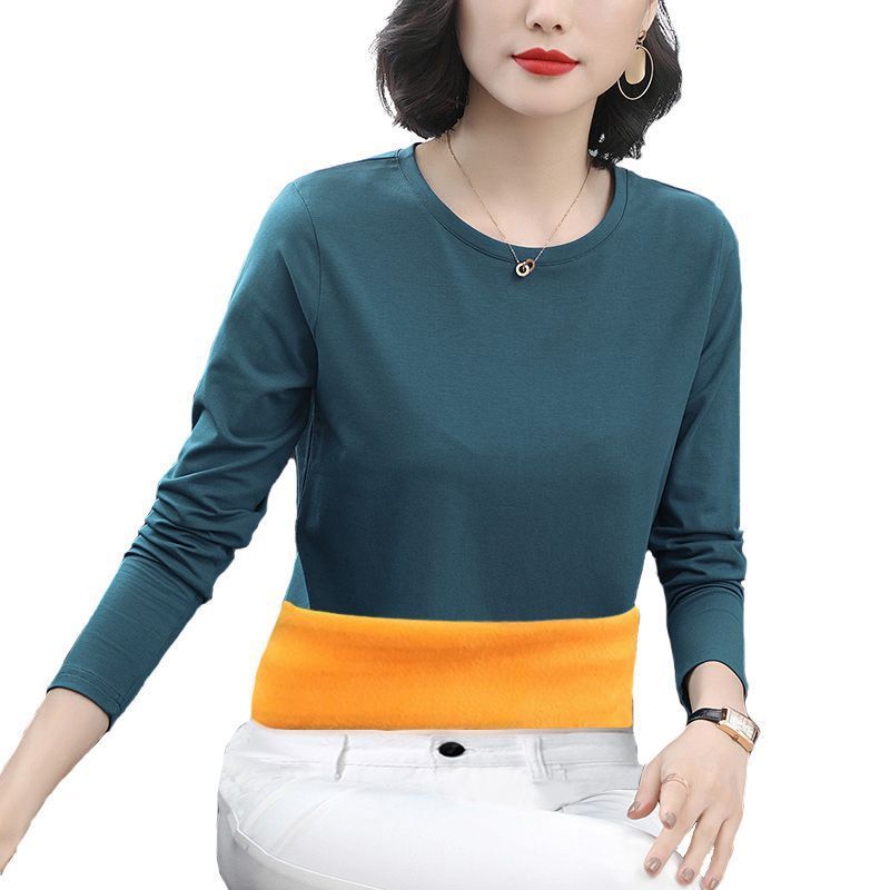 Thickened Round Neck Long Sleeve Warm Base T-Shirt For Women