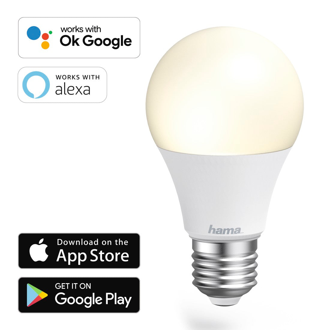 Hama 176584 WLAN LED Lamp, E27, 10 W, without Hub, for Voice / App Control, white