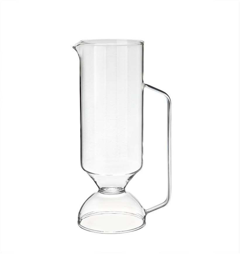 Modern Sculptural Clear Glass Pitcher - Geometric Pedestal Carafe