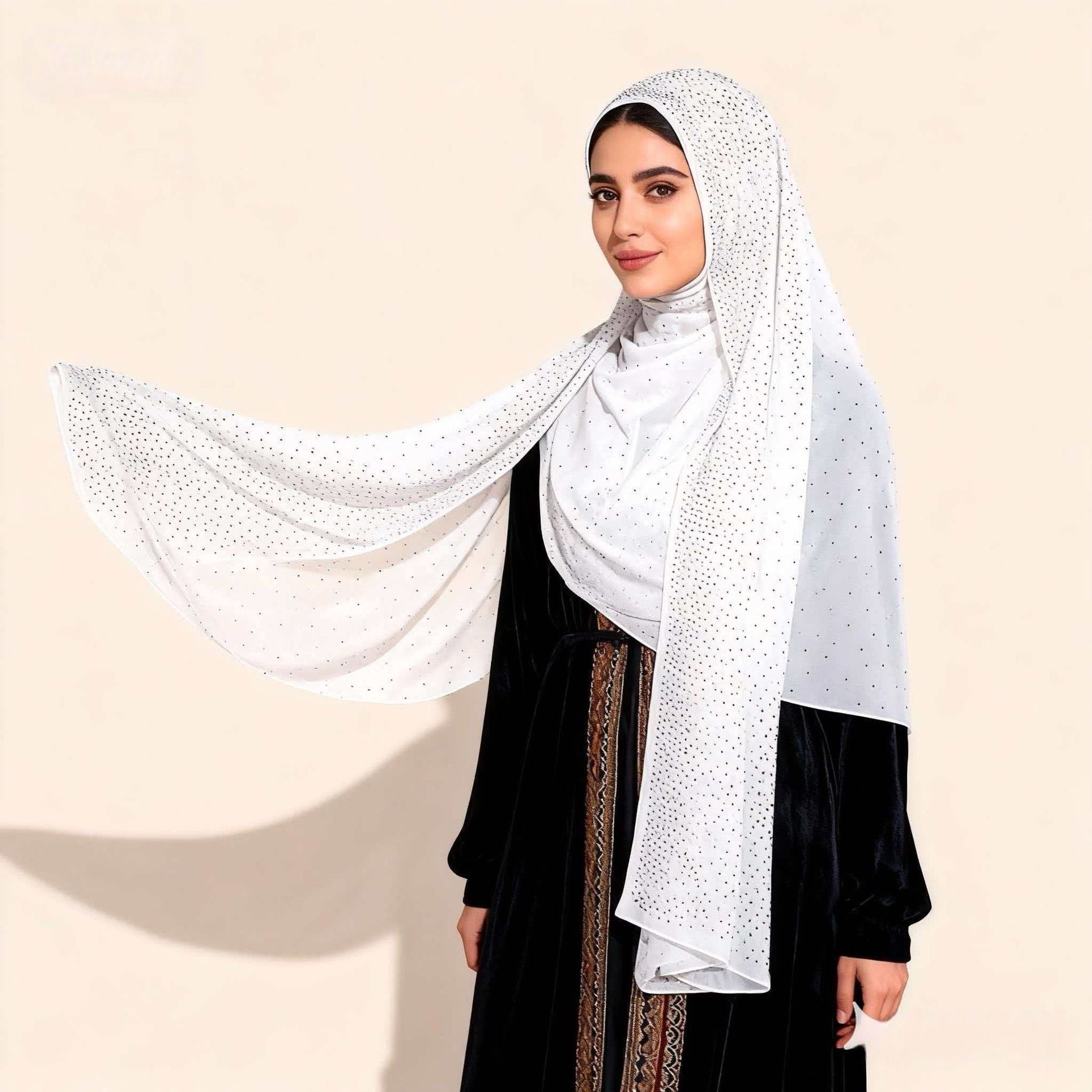 Beige Rhinestone Hijab Scarf for Women Sparkle Shawl
