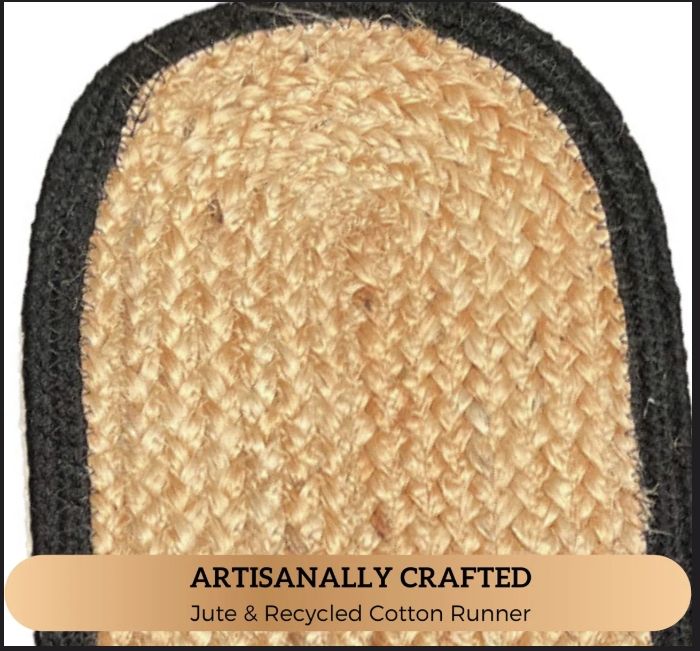 Live Beautiful Heat Resistant Natural Jute Braided Dining Table Runner Rustic Farmhouse Decor Beige/Black 13X36 Inch Oval