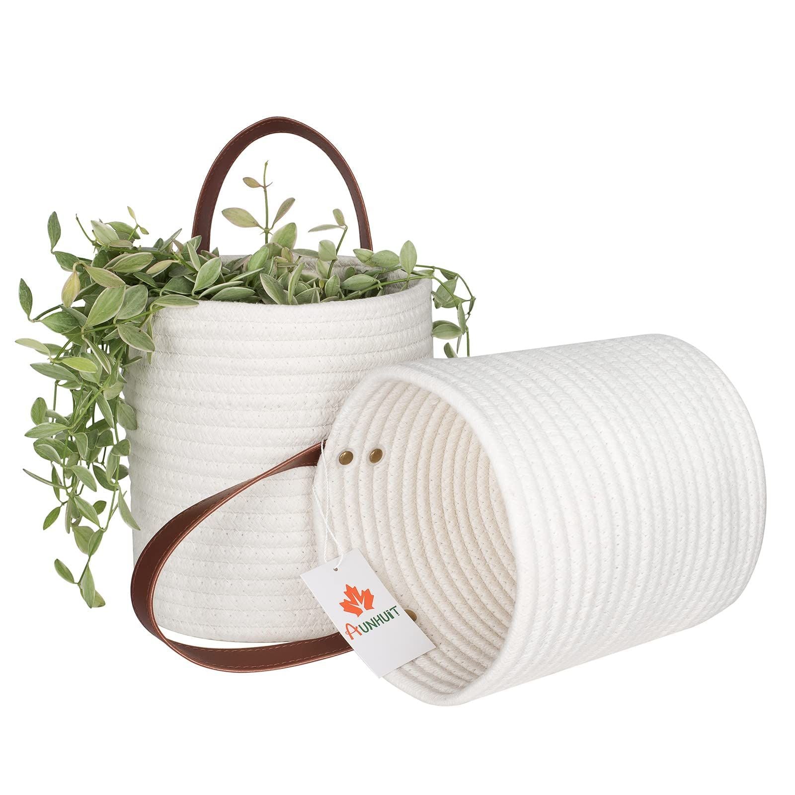 2 Pack Wall Closet Hanging Cotton Rope Storage Baskets
