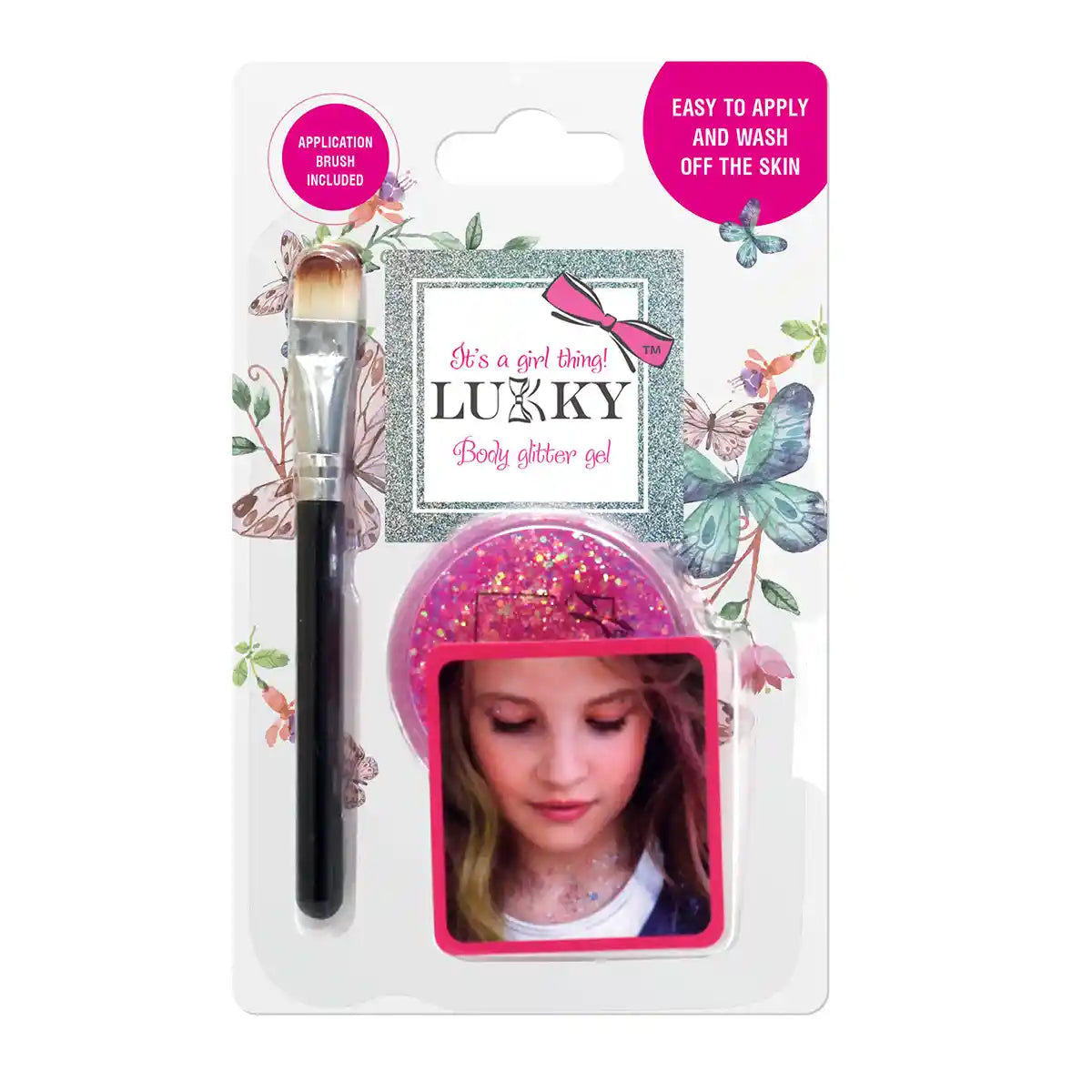 Lukky Body Glitter Gel w/ Brush (25ml) (Pink)