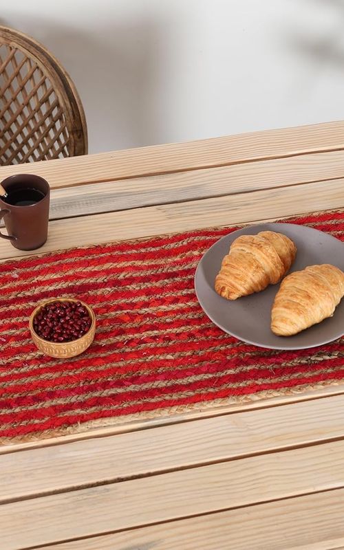 Indian Handmade Red Stripe Jute  Dining Table Runner