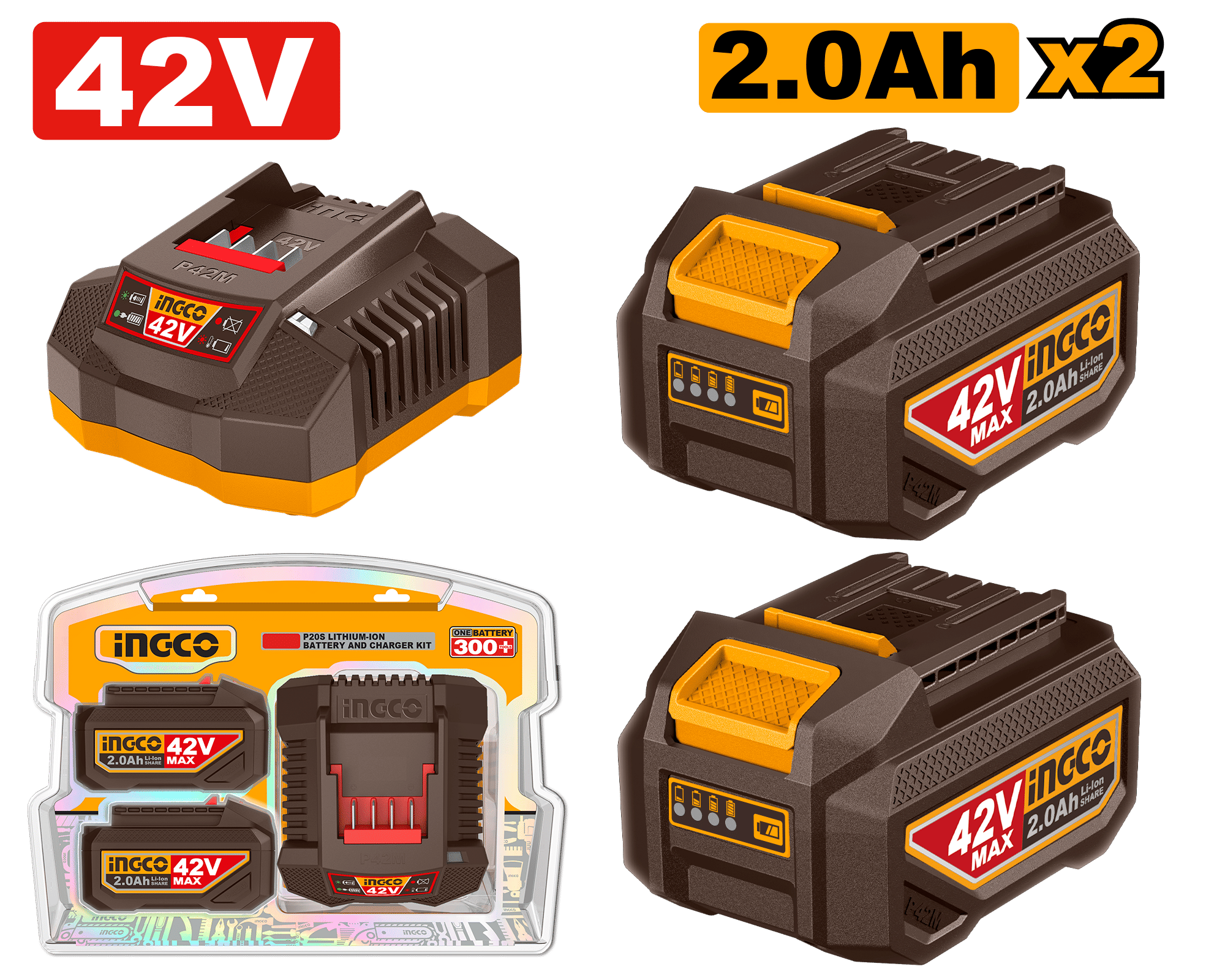 INGCO 42V Battery Pack 2Ah with Charger Power Tool Kit