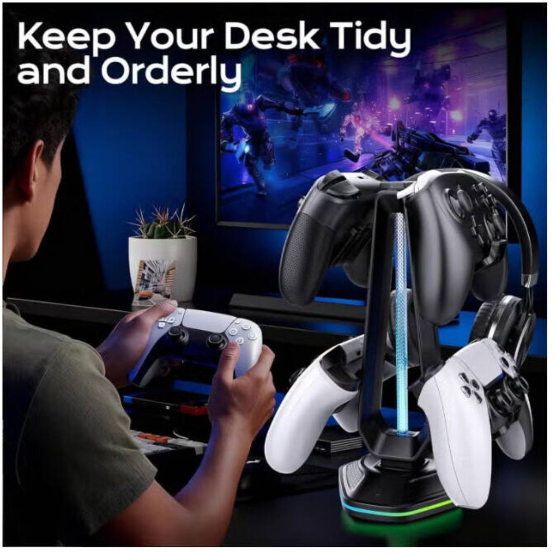 EPICARMA RGB Headset Stand  And Universal Gaming Accessory Organizer, Black