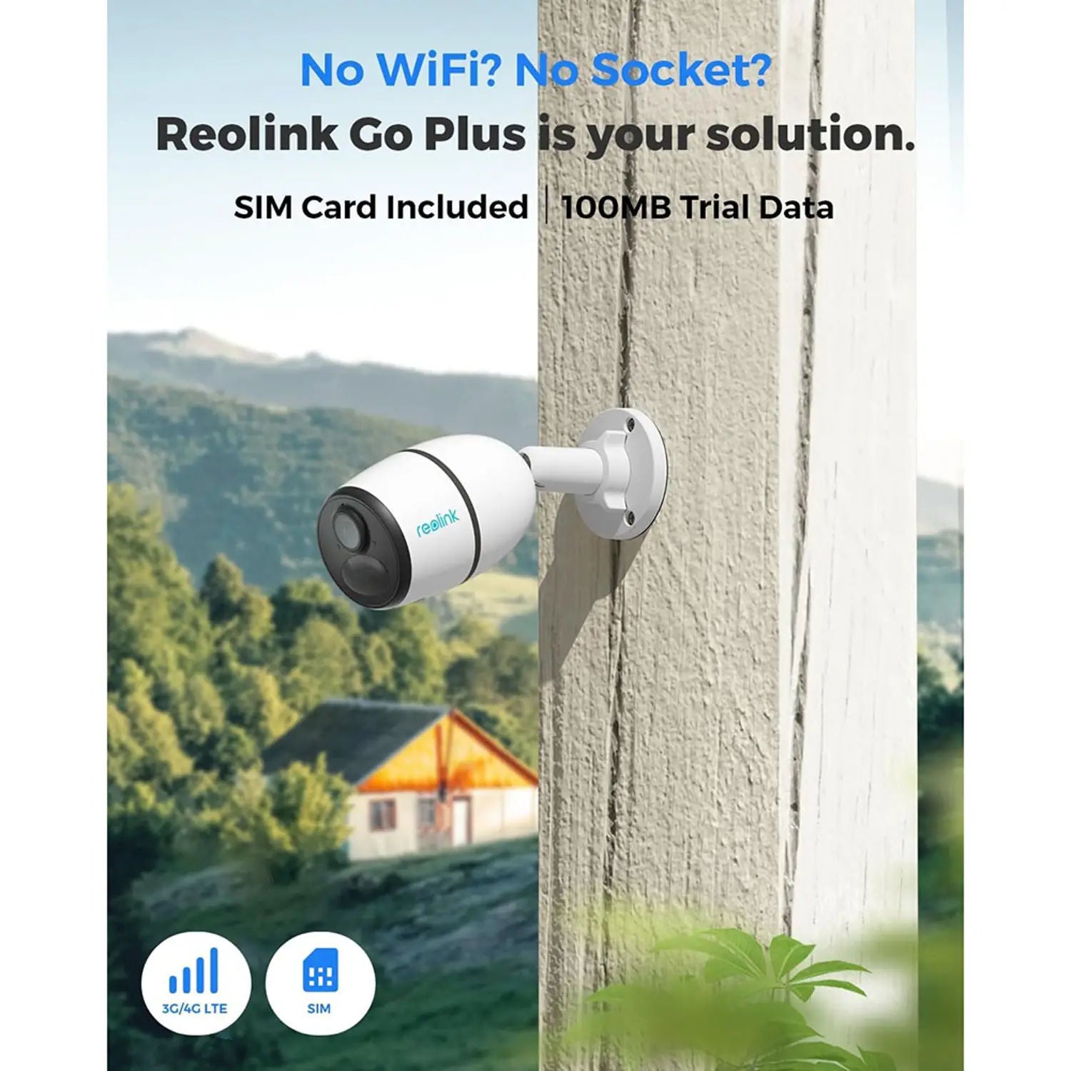 Reolink Go Plus B4GB2K01 4MP 2K 4G LTE Battery Security Camera with Person & Vehicle Detection