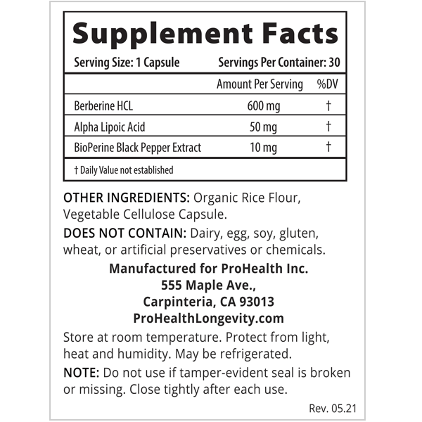 ProHealth BERBERINE PRO-600mg, 30 Caps