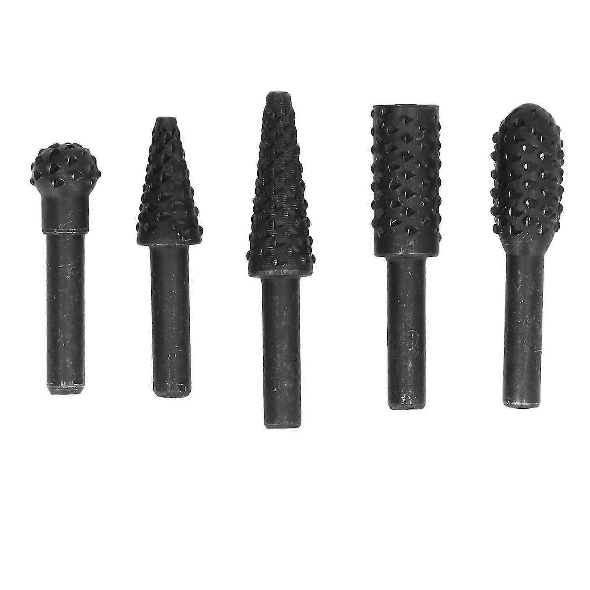 5pcs Rotary Burr File Bit Hss Woodworking Carving Drill Diy Cutting Tools 1/4in Shank