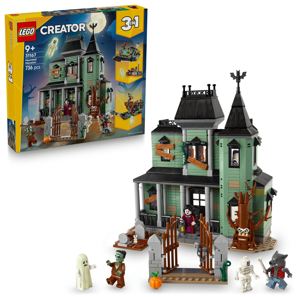 LEGO Creator 3in1 Haunted Mansion 31167 Toy Building Set, For Age 9+ Years