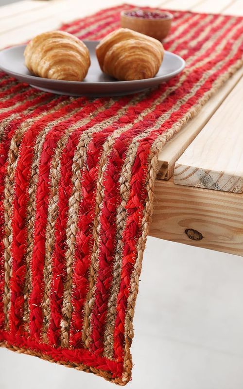 Indian Handmade Red Stripe Jute  Dining Table Runner