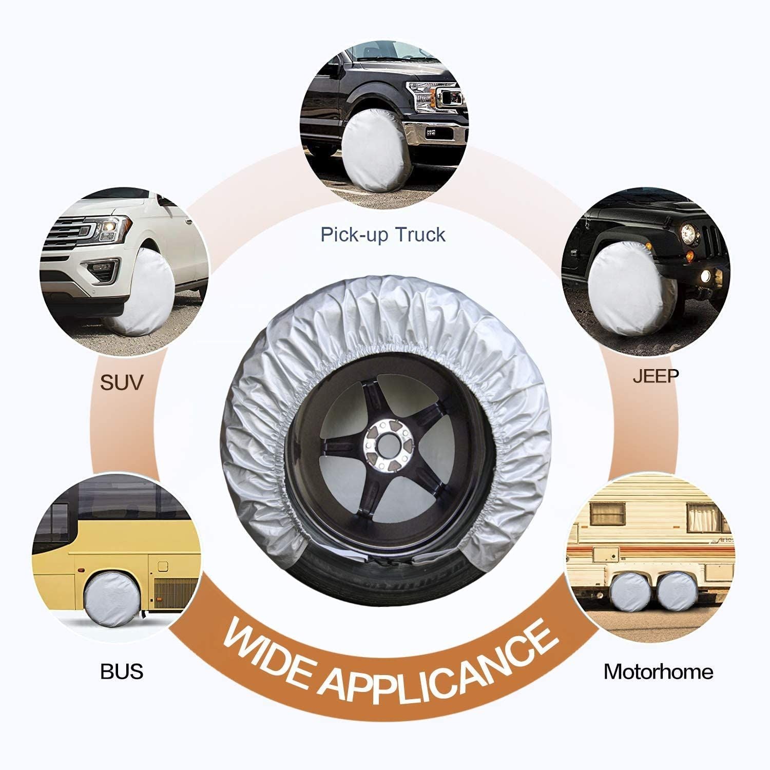 4 Pack Waterproof Tire Cover Spare Tyre Wheel RV Trailer Camper Anti-corrosion Tyre Protector