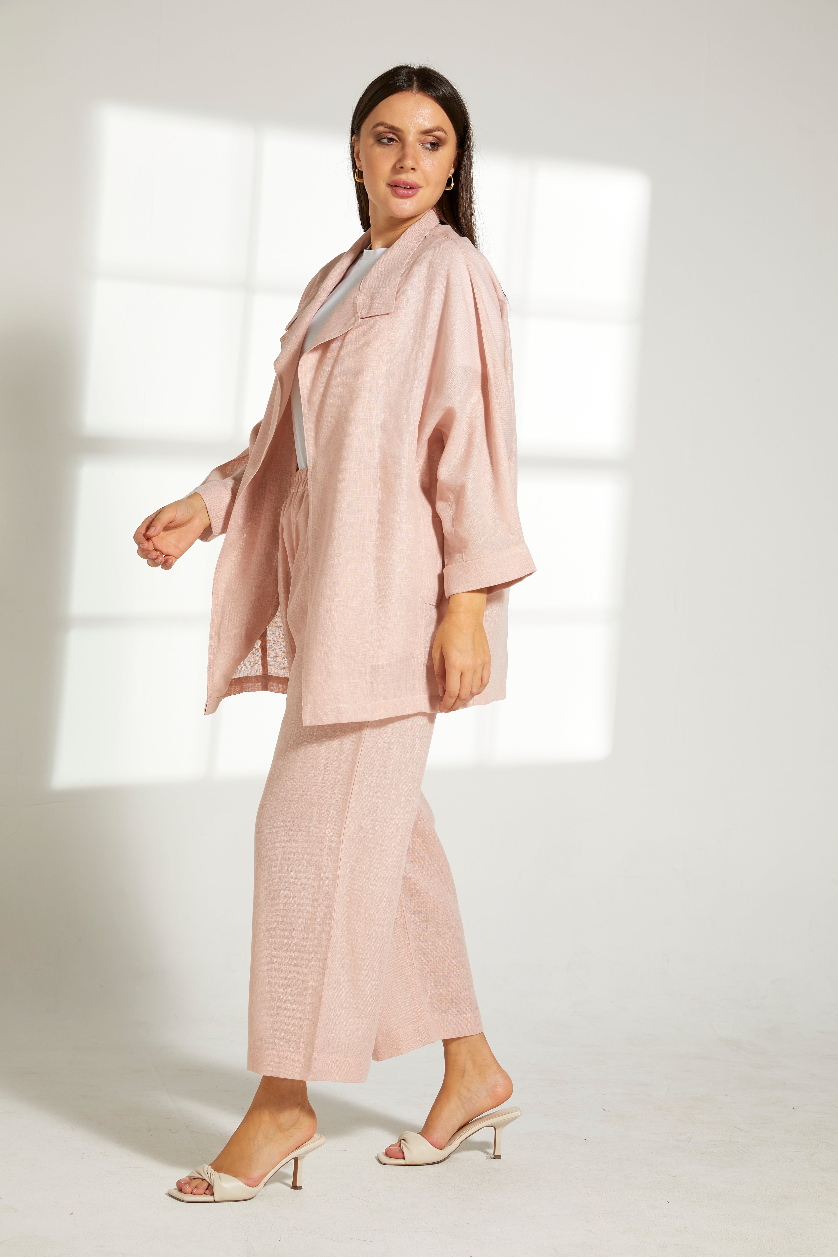 MOiSTREET Peach Linen Top and Pants Set