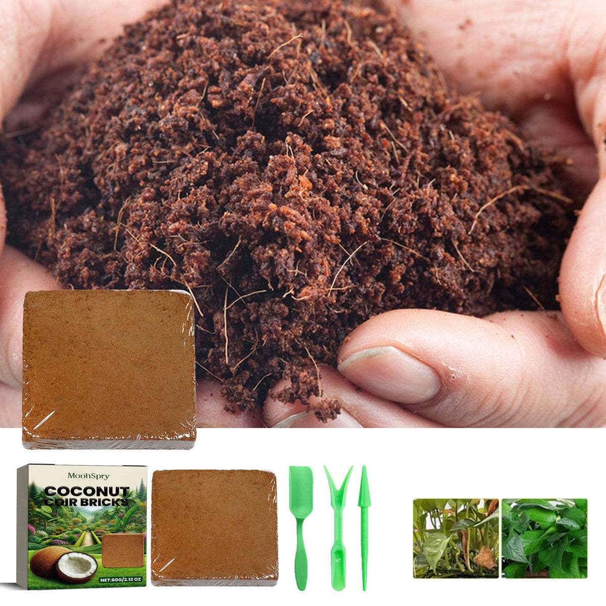 Boost Plant Growth with Nutritive Soil, Coconut Shell Fiber Brick Set, Eco-Friendly Fertilizer ,1set