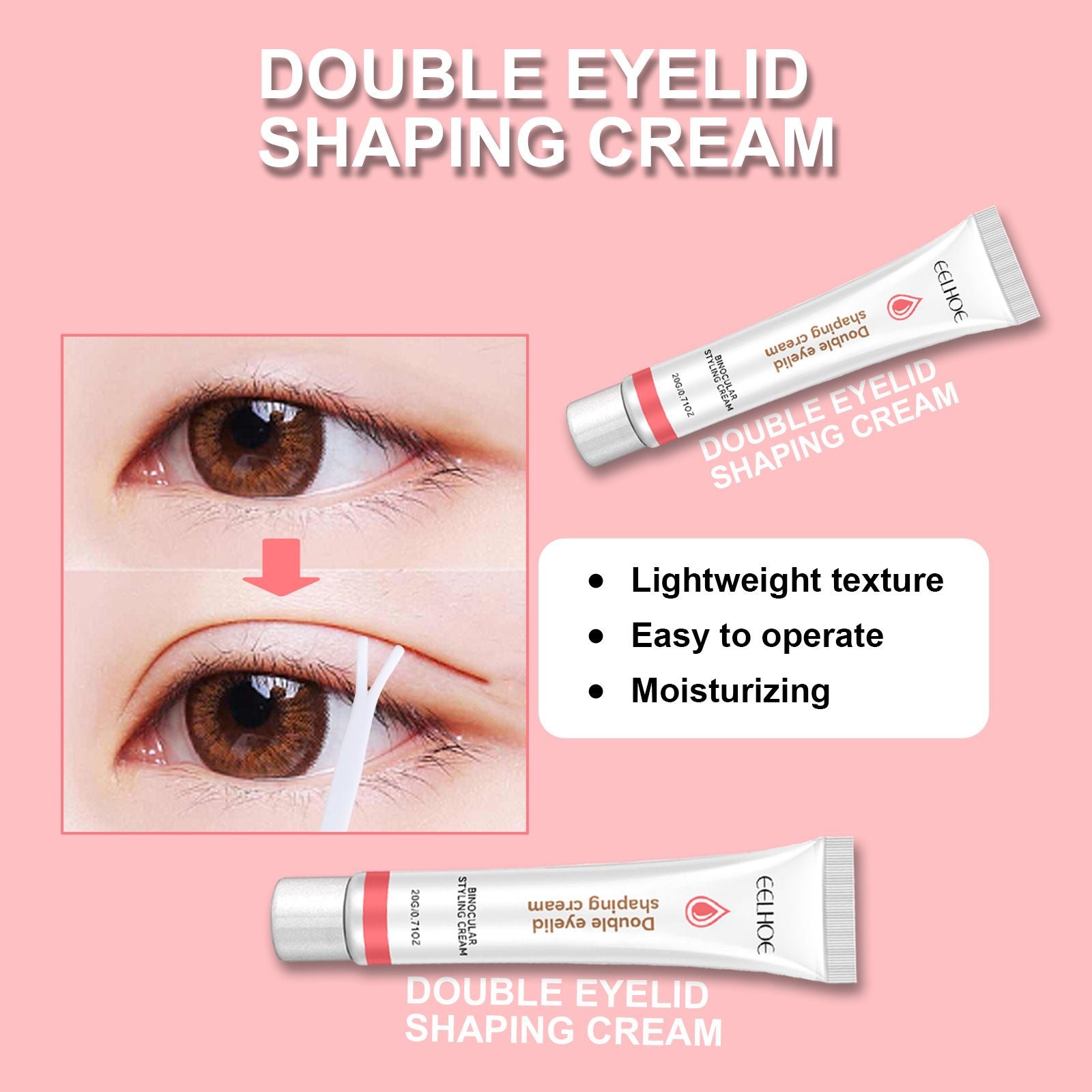 EELHOE Double Eyelid Shaping Cream, Long-Lasting Invisible Eyelid Styling Cream, 20g with Y-shaped Fork, Natural Moisturizing Eyelid Lift for Charming Eyes
