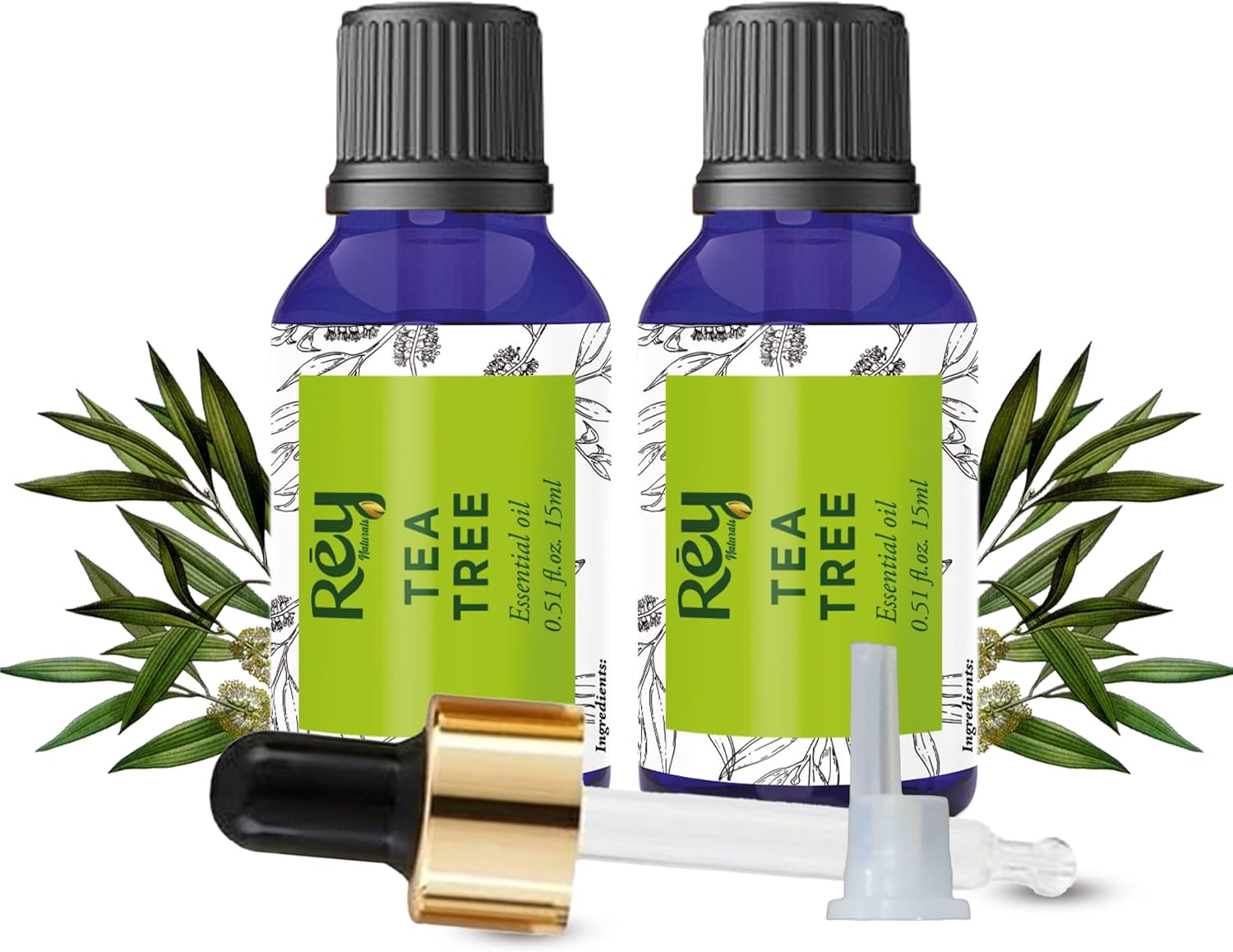 ReyNaturals Tea Tree Oil | Tea Tree Essential Oil for Hair, Skin and Face Care 15 ml Pack of 2