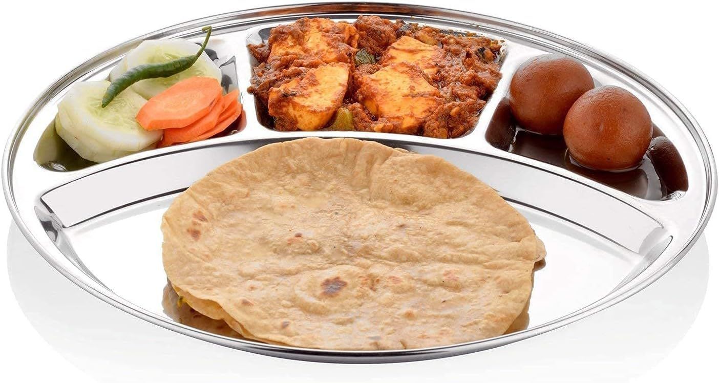 Stainless Steel 3 Compartment Dinner Plates Set of 4
