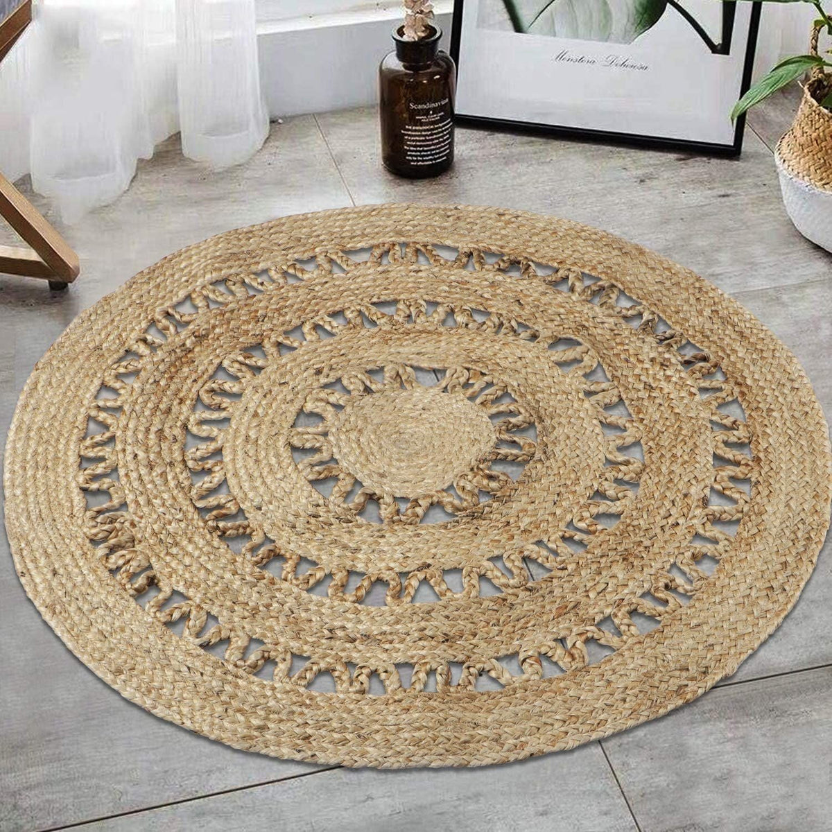 AIESY®  Beautiful Handwoven Round Jute Flower Rug
