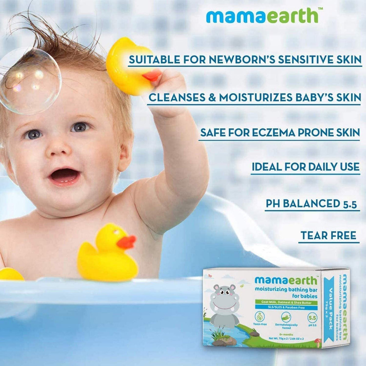 Mamaearth Moisturizing Bathing Bar Soap For Babies pack of 2*75 grams