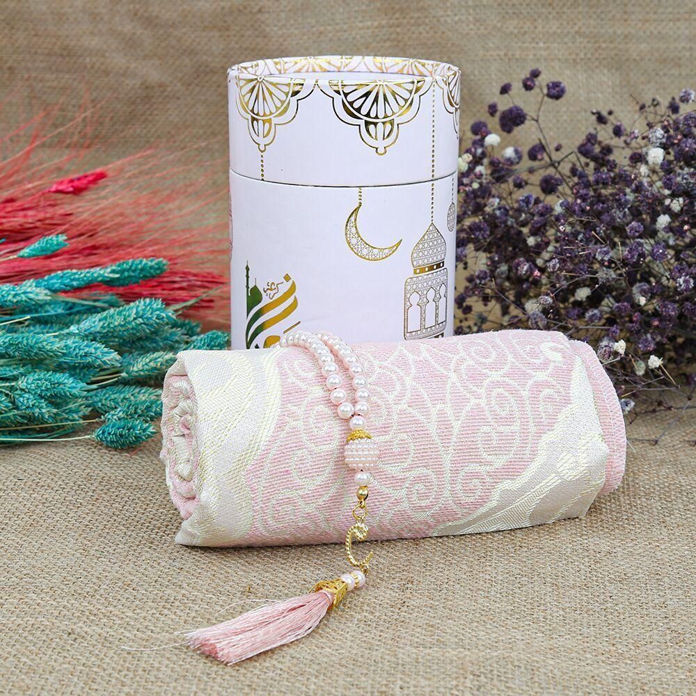 Prayer Rug  With Cylindrical Shape Islamic Gift Box