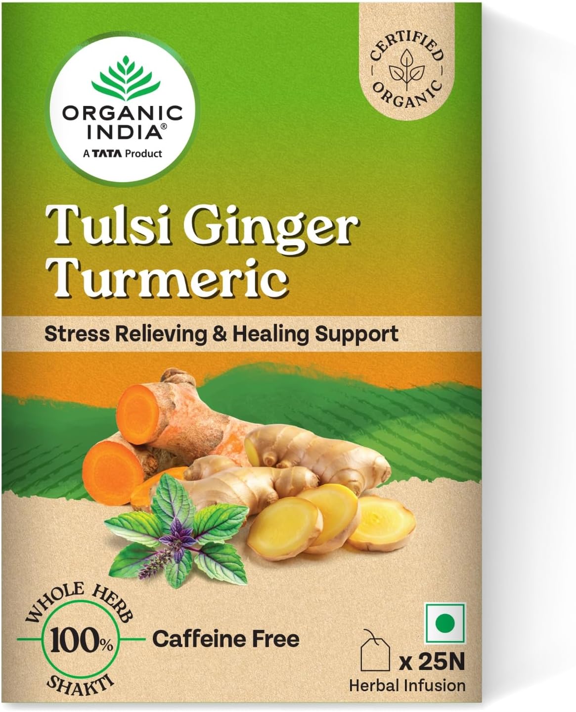 ORGANIC INDIA Tulsi Ginger Turmeric Tea, 25 Tea Bags