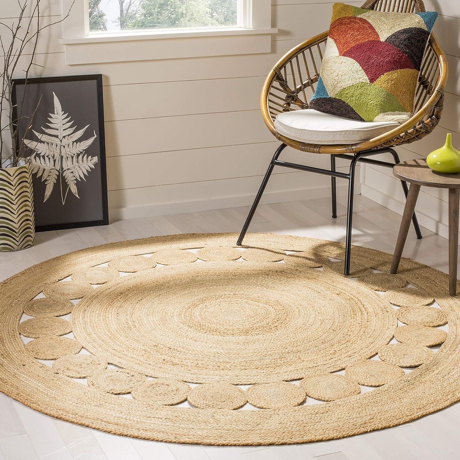 Round Jute Rug for Living Room | Handwoven Braided Area Rug | Available in Multiple Colors