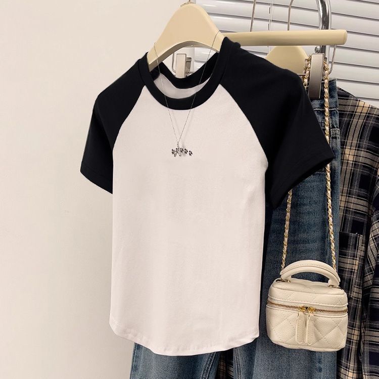 Pure Cotton Curved Hem Round Neck Short Sleeve T Shirt For Women