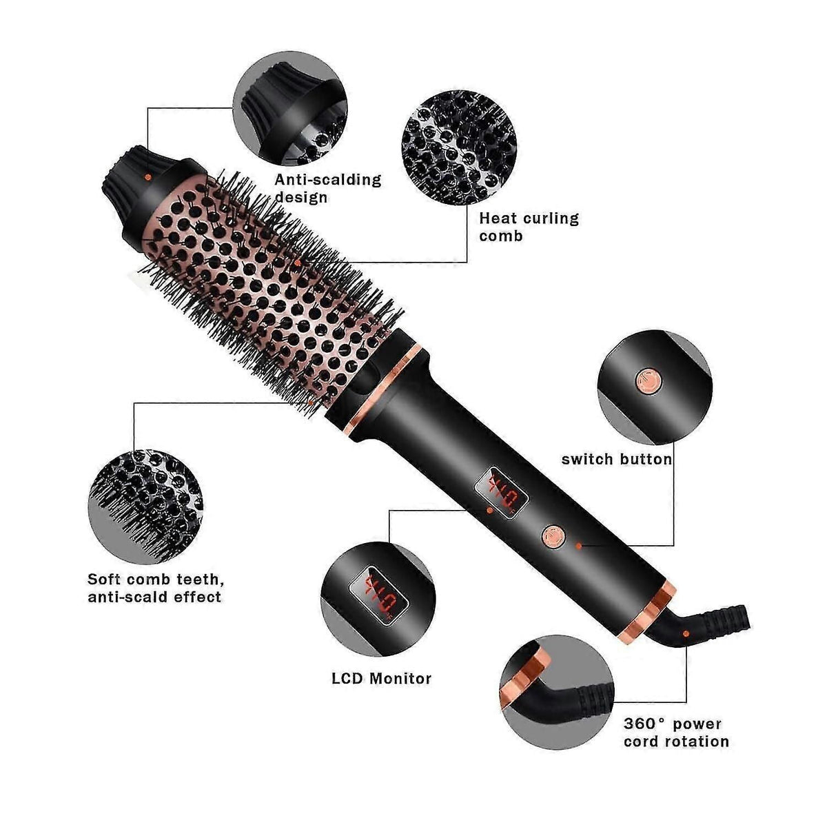 Thermal Brush 1.5 Inch Heated Curling Brush Ceramic Curling Iron Volumizing Brush Heating Round Brush Travel Hair Curler Comb zxin