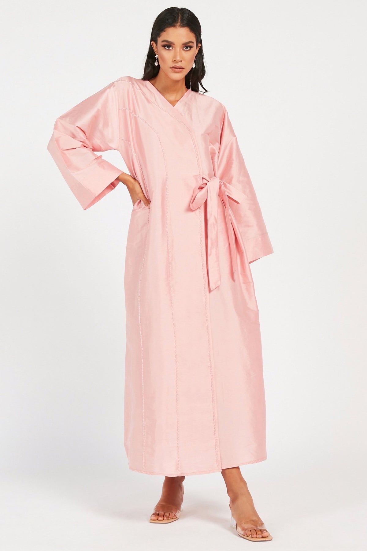 MOiSTREET Solid Wrap Style Abaya with Tie-Up Belt