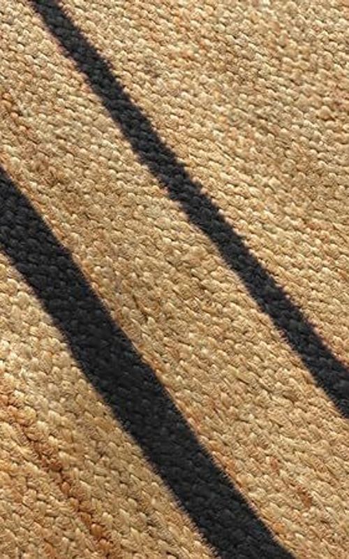 Scalloped Rectangle Jute Rug with Black Border Lines | Handmade Natural Area & Runner Carpet
