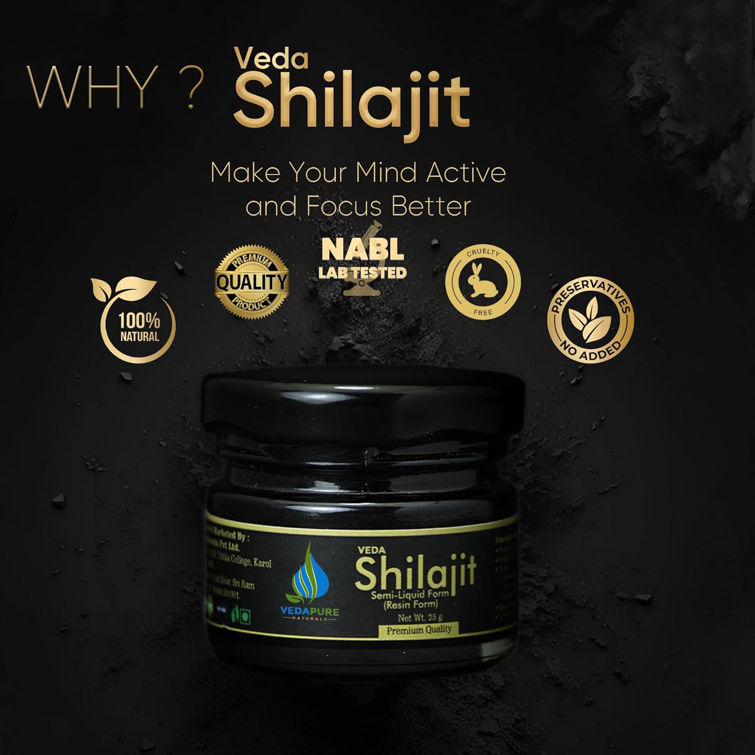 Vedapure Natural & Pure Shilajit/Shilajeet Resin for Men & Women 25 Gram and Star Spark Delay Spray for men 12 ml Combo