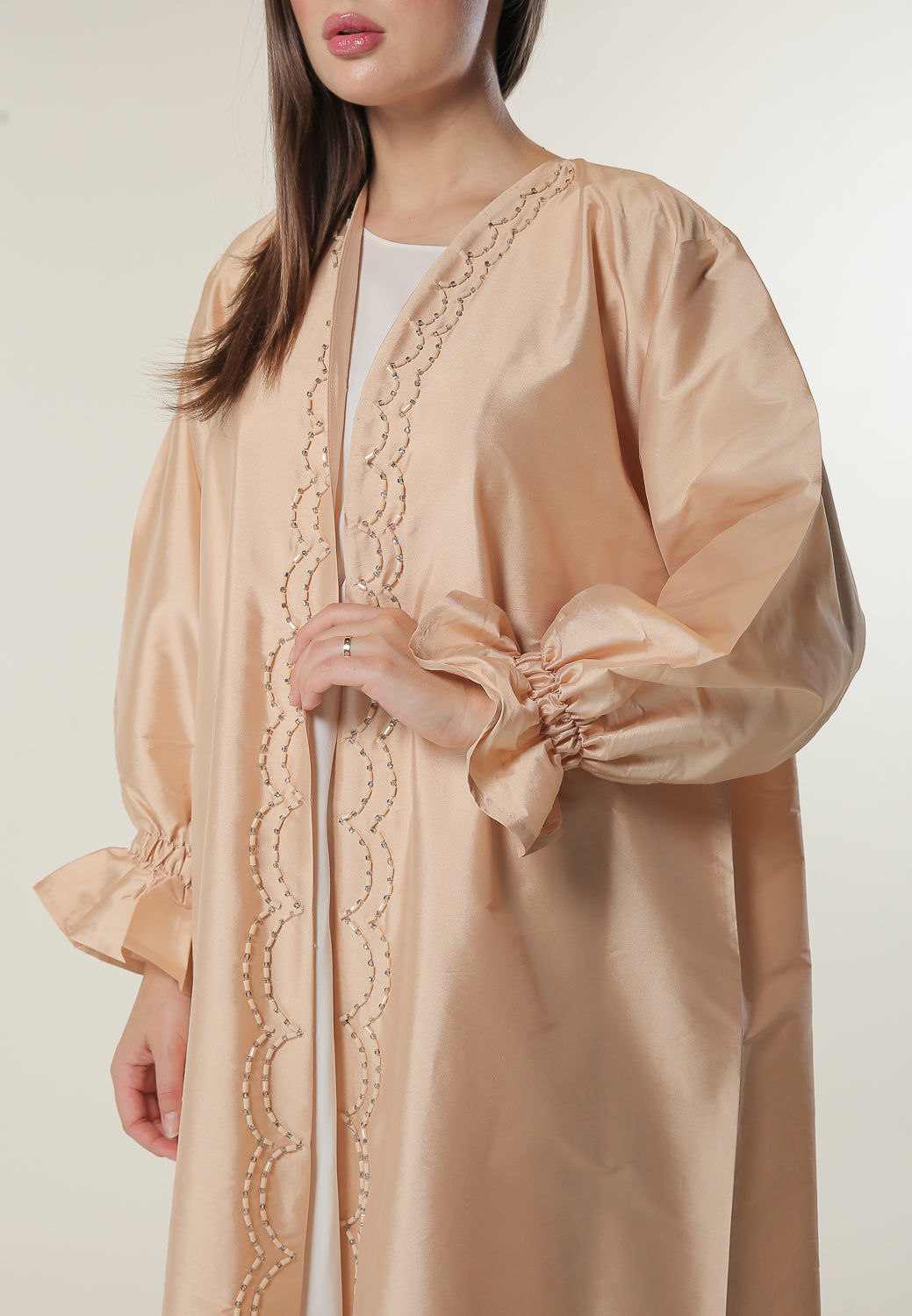 MOiSTREET Peach Abaya Embellished with Handwork