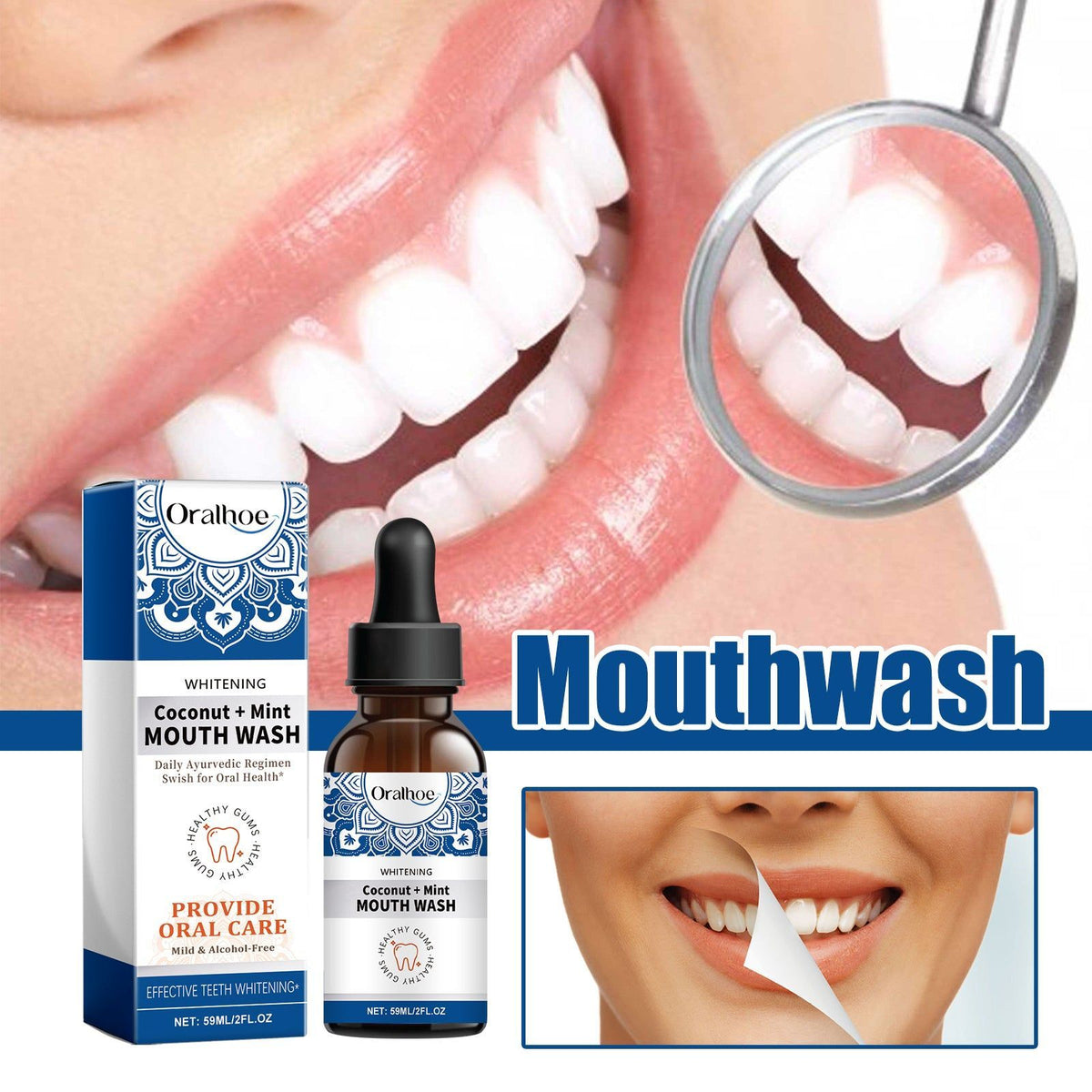 Coconut Mint Oral Odor Treatment Spray, Fresh Breath, Teeth Whitening, Plaque Removal ,59ml