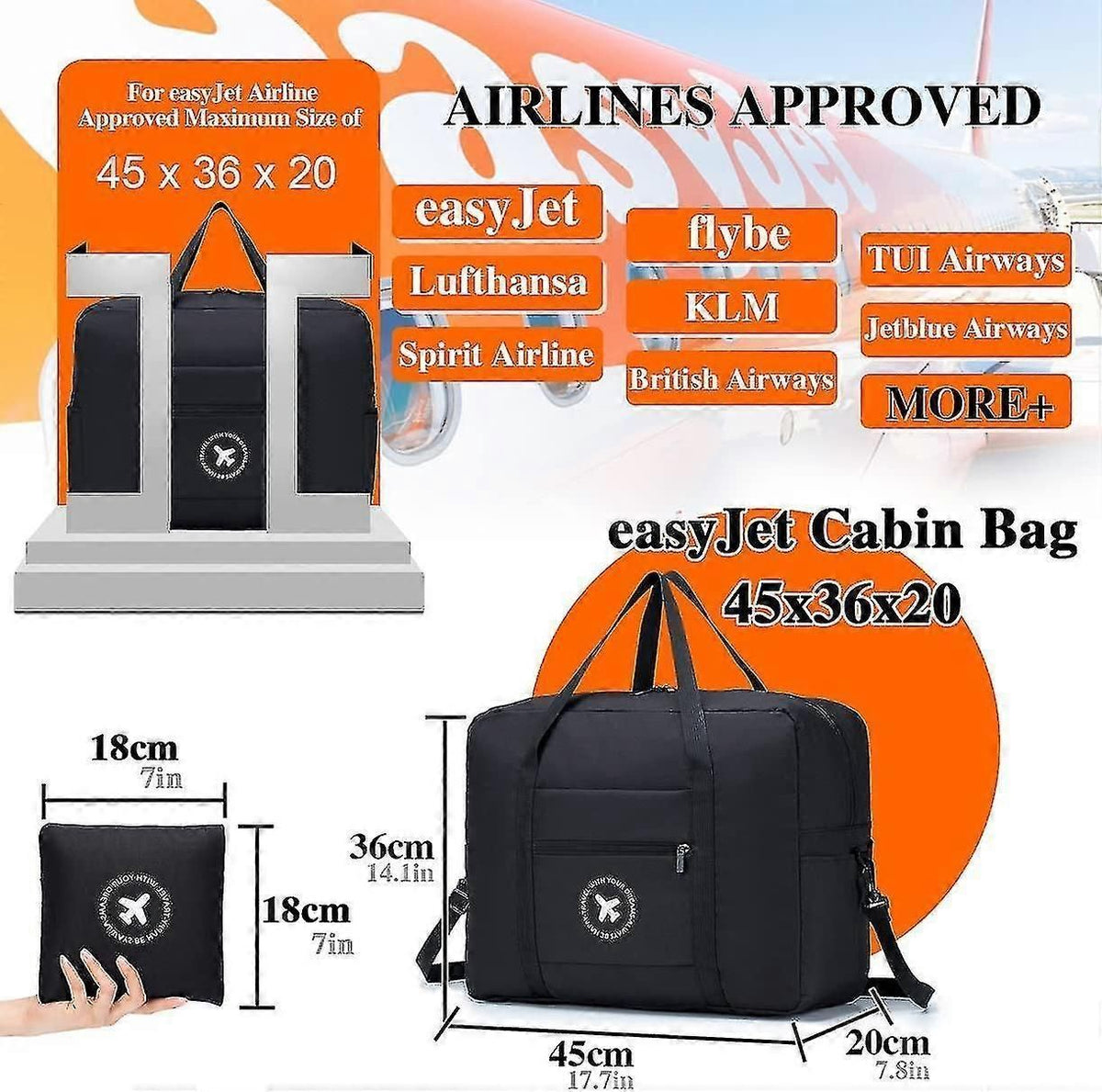 2X Travel Bag 45X36X20 Foldable Shoulder Bag Sports Bag Hand Travel Suitcase