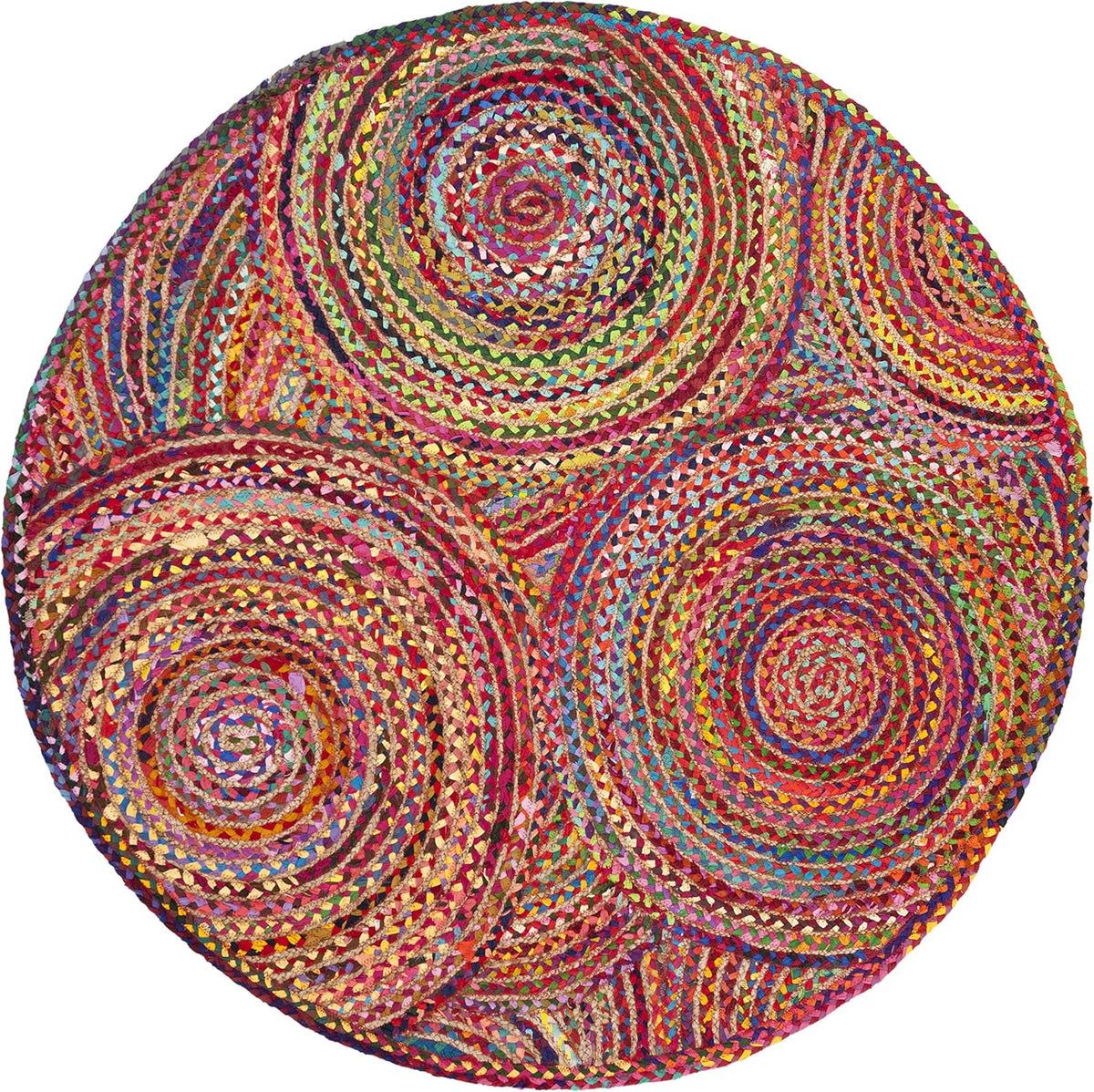 Multicolor Round Cotton & Jute Rug | Handmade Boho Spiral Area Rug