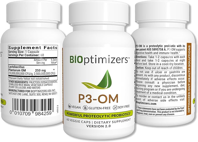 BiOptimizers Complete Gut Health Bundle - Bloating Relief and Digestive Balance - P3-OM, Gluten Guardian, MassZymes (270 Capsules)