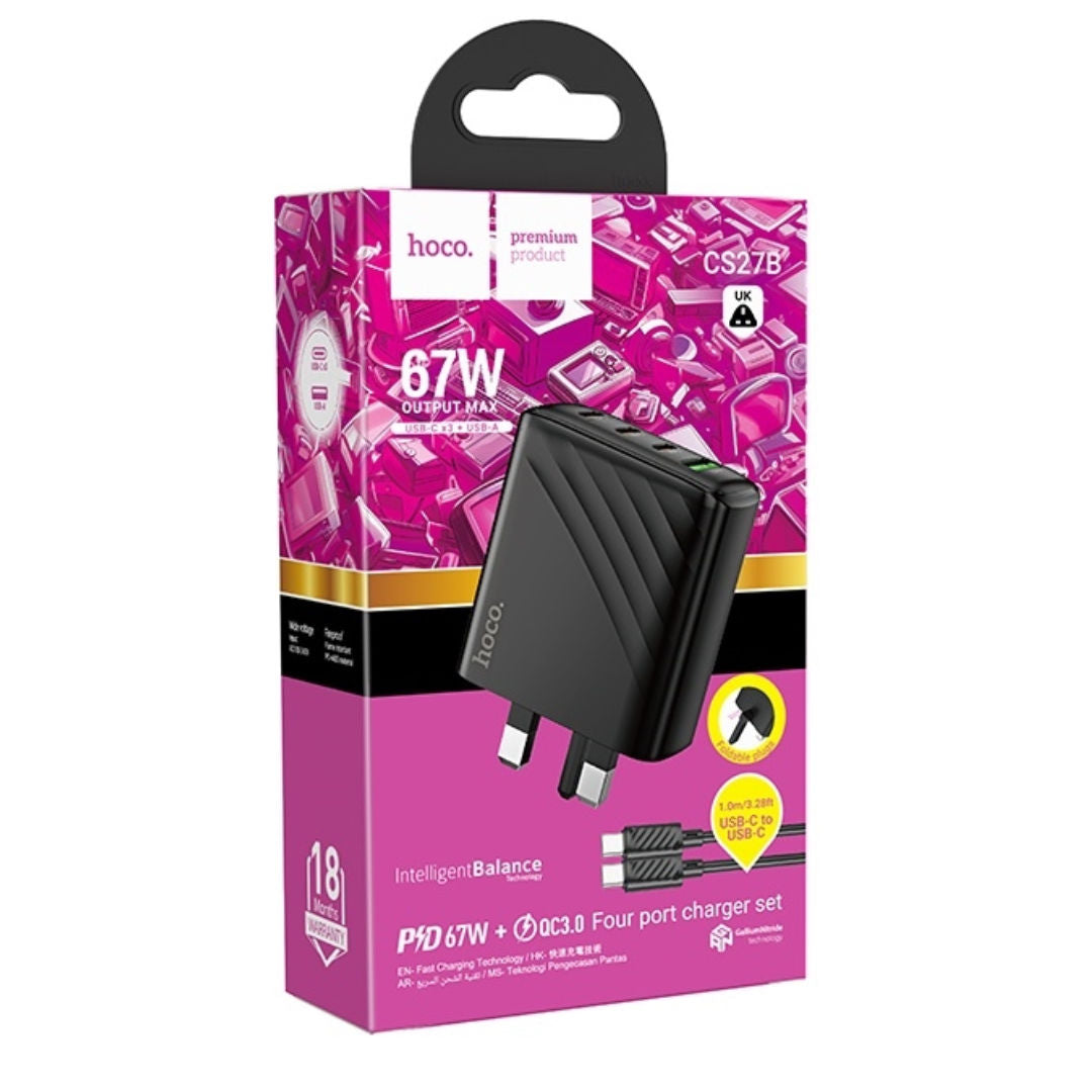 Hoco CS27B Supply PD67W 3C1A Charger with 1m C to C Cable, Black