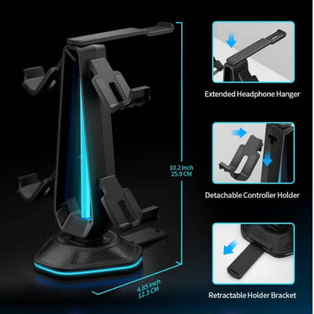EPICARMA RGB Headset Stand  And Universal Gaming Accessory Organizer, Black