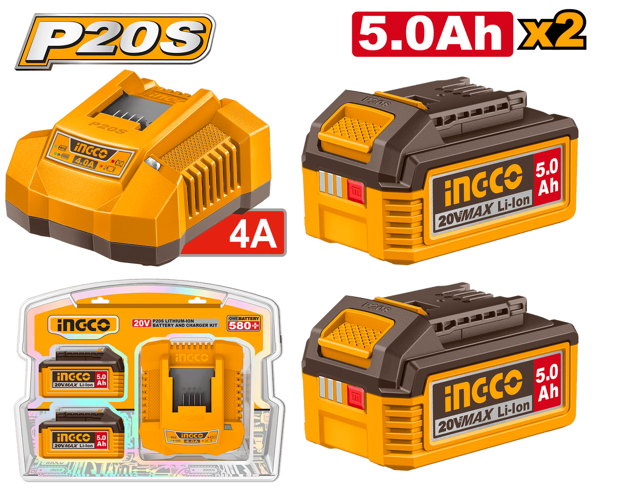 INGCO 20V Battery Pack 5Ah with Fast Charger Power Tool Kit