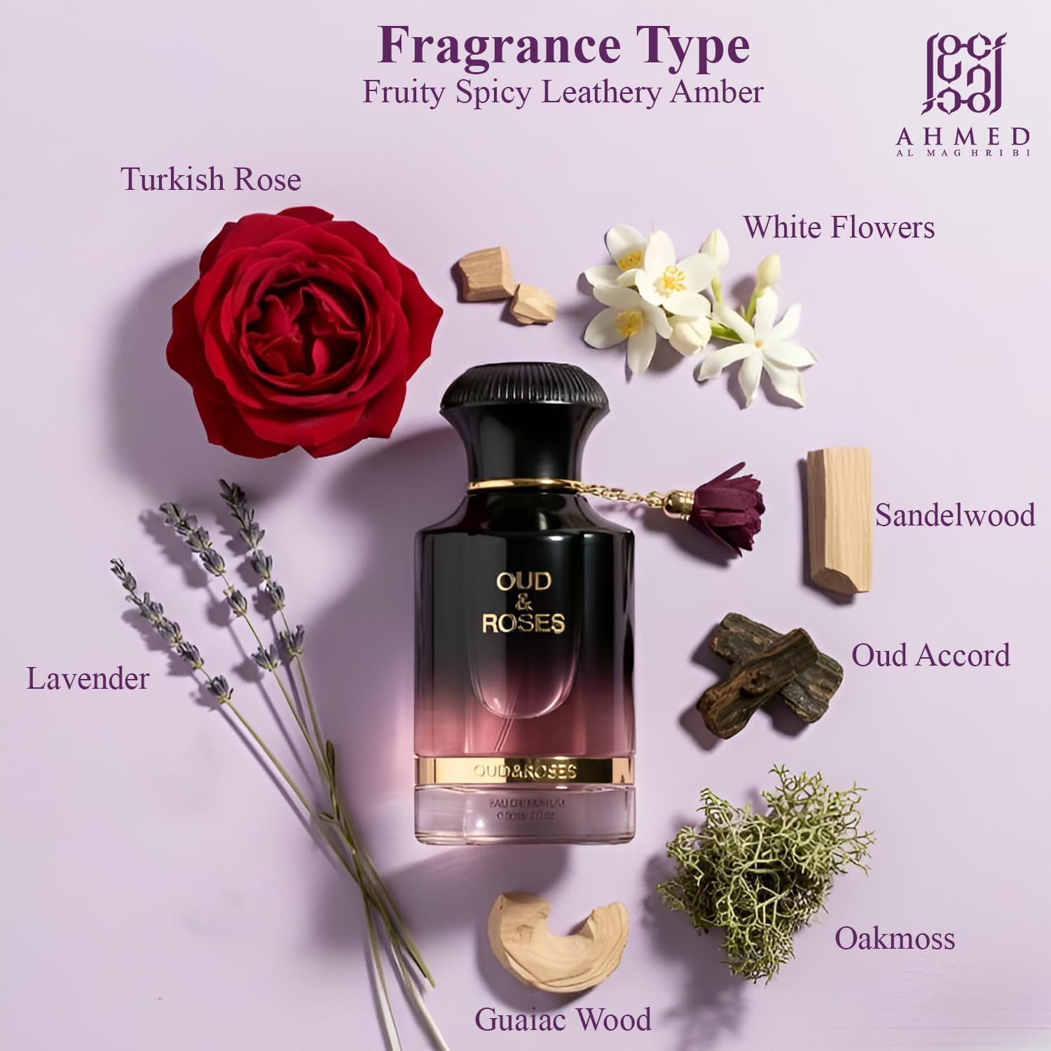 Ahmed Al Maghribi Oud & Roses Long Lasting Unisex Eau De Parfum, 60ml