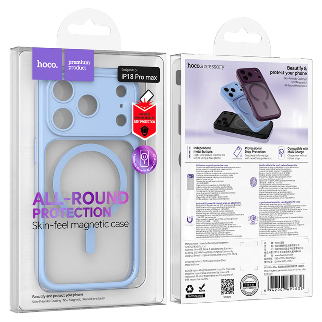 Hoco Plain Magnetic Protective Case for iPhone 18 Pro Max, All-Round Protection, Smooth & Silky