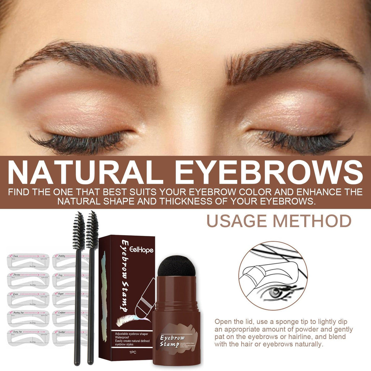 Brow Print Set Light Brown, Waterproof, Natural, Quick Contouring, Perfect for Sparse Eyebrows ,1 set