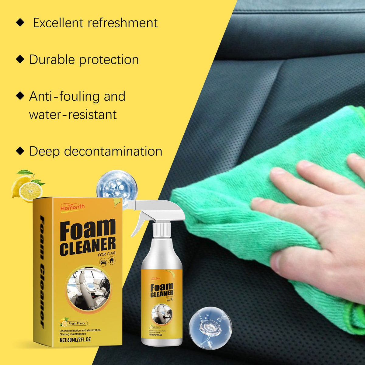 Car Seat Cleaning Foam, Multi-Purpose Interior Cleaner, Remove Dirt & Oil ,60ml
