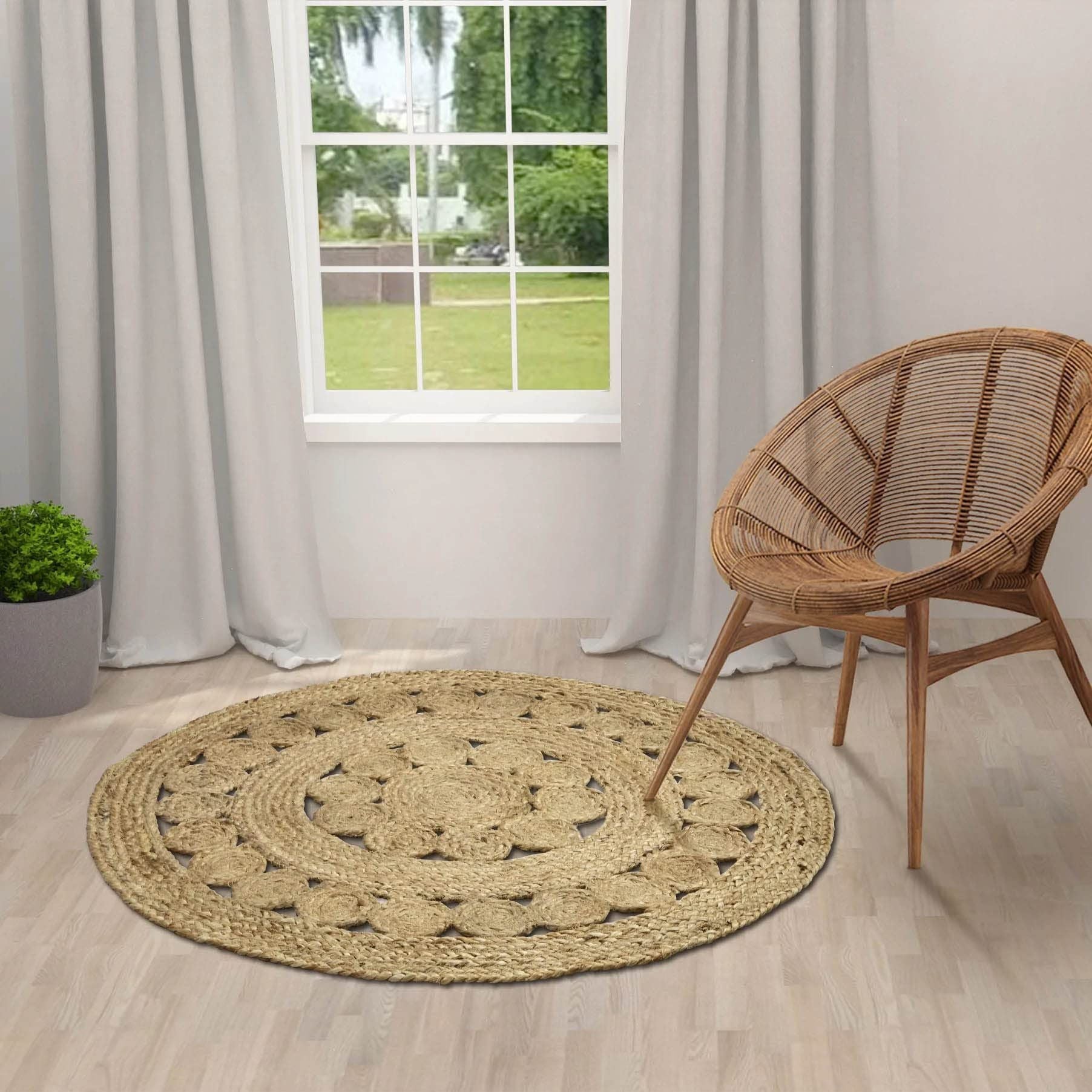 AIESY®  Beautiful Handwoven Jute Flower Rug