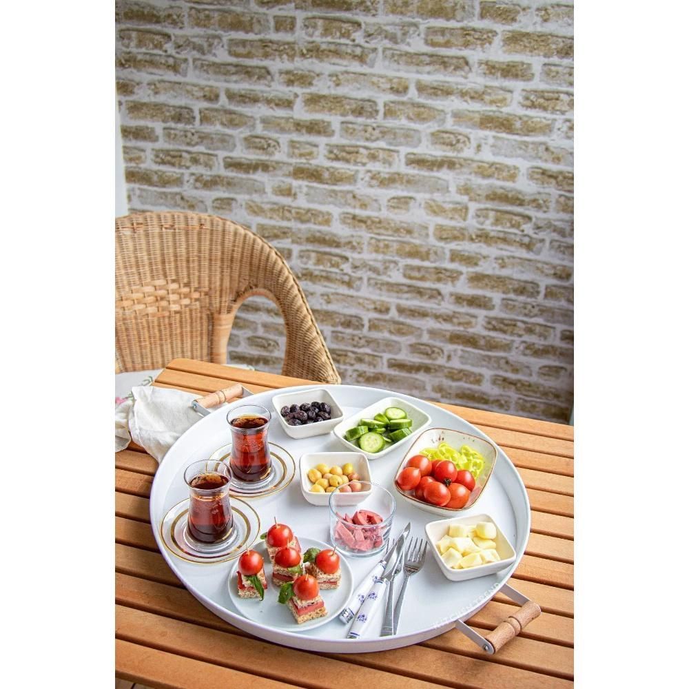 3 pcs (51, 37, 30 CM) Metal Tray with Wooden Handles, Tea Tray, Coffee Tray, Presentation Tray Set