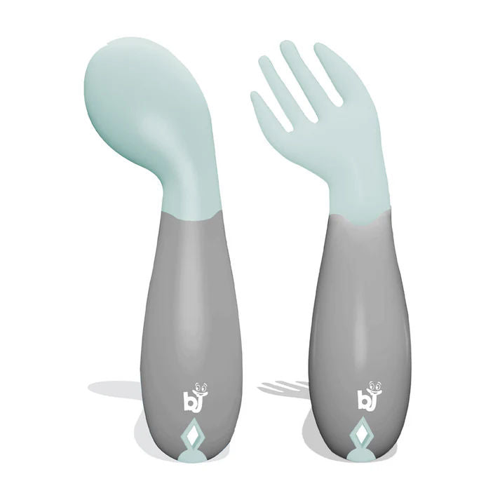 Babyjem Plastic Angled Fork & Spoon Set, 6+ Months, blue