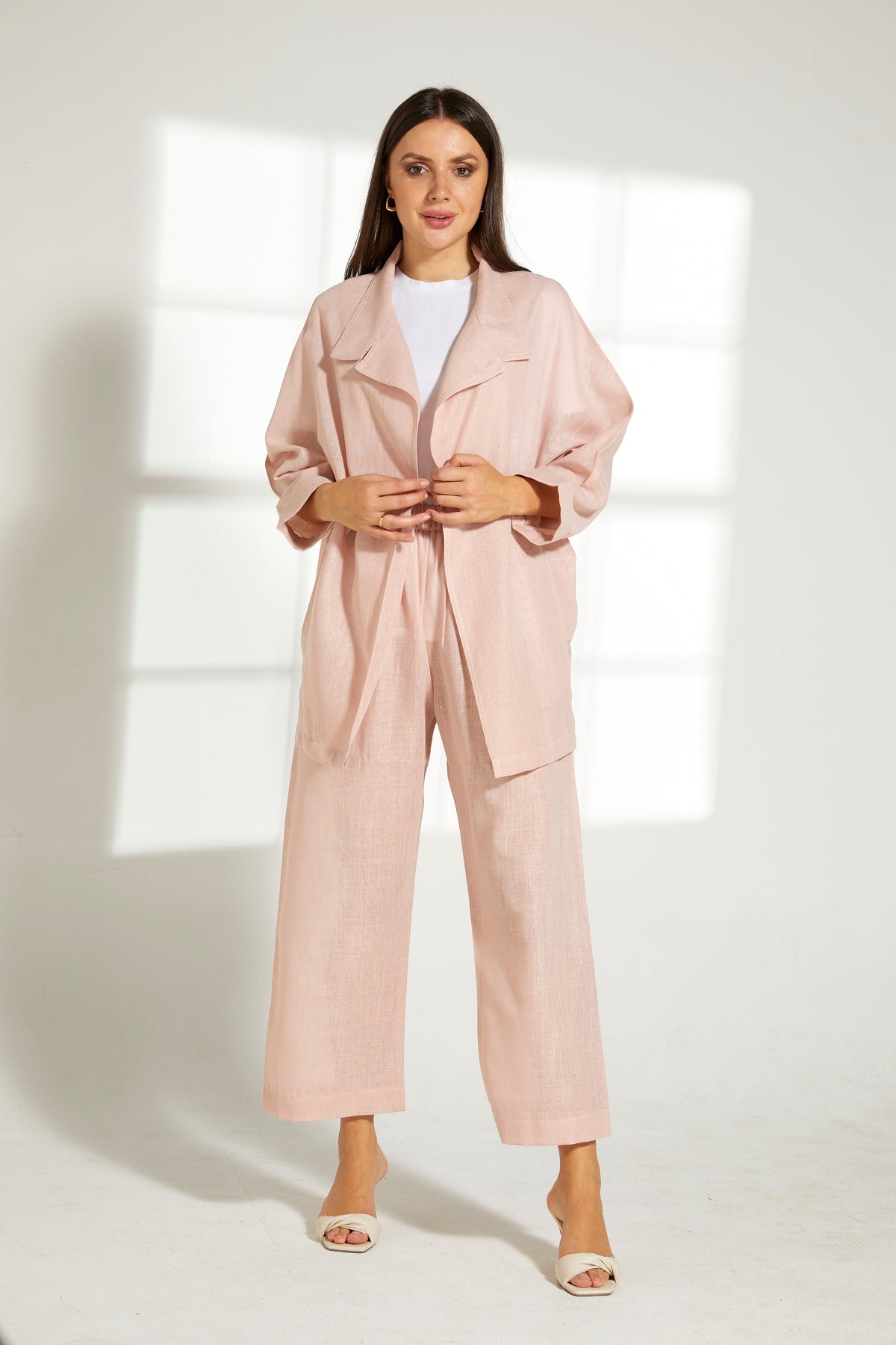 MOiSTREET Peach Linen Top and Pants Set