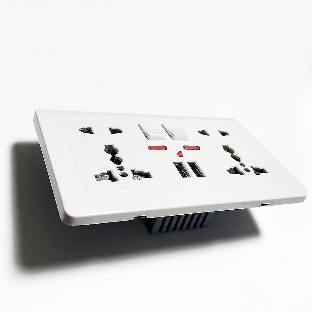 White Universal 5-Hole Wall Power Socket with LED Indicator