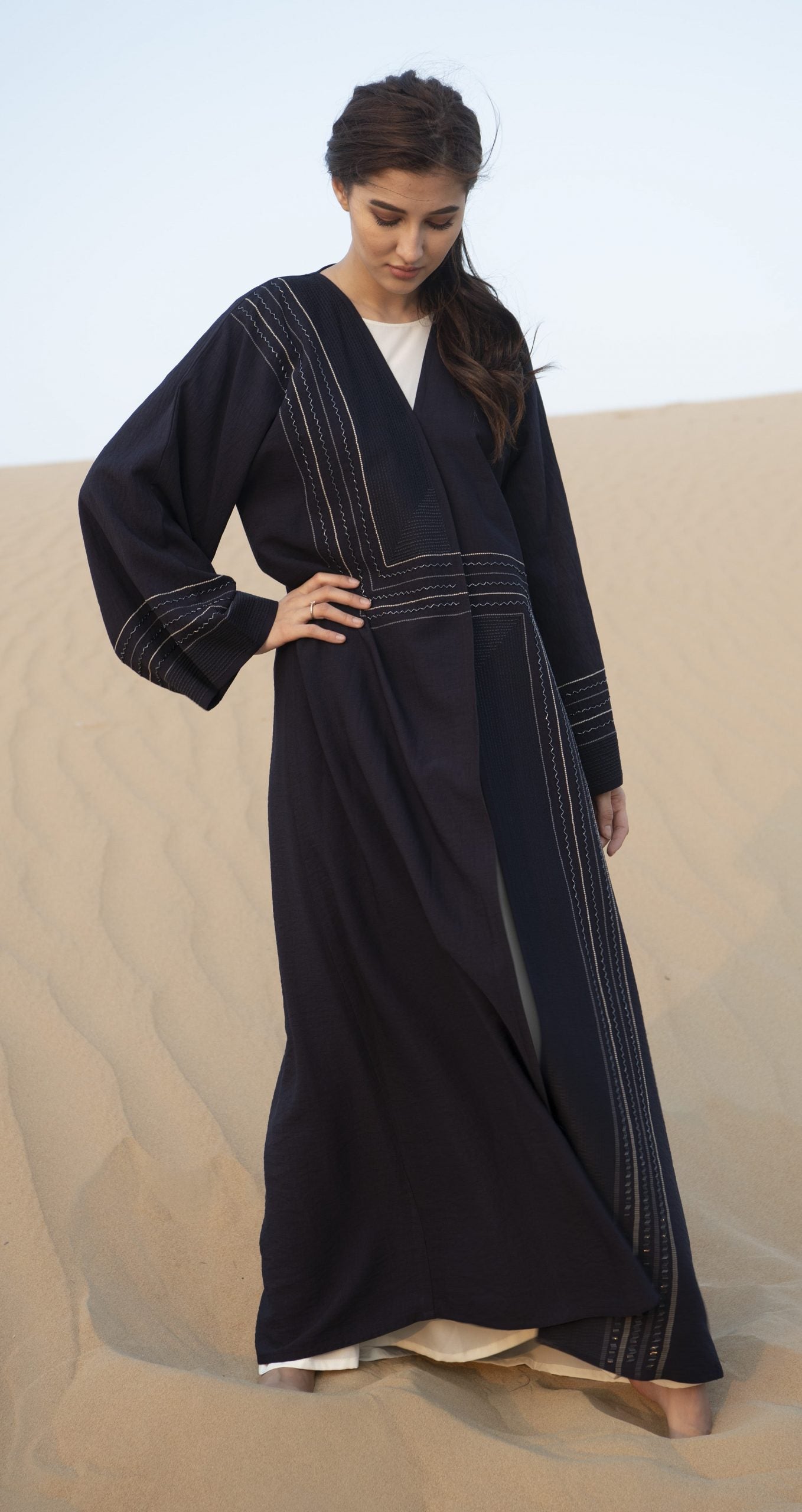 MOiSTREET Blue Abaya With Hand Embroidery