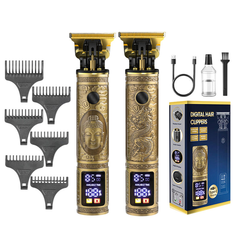 2-Pack Gold Electric Hair Clippers Rechargeable Digital Display Grooming Set